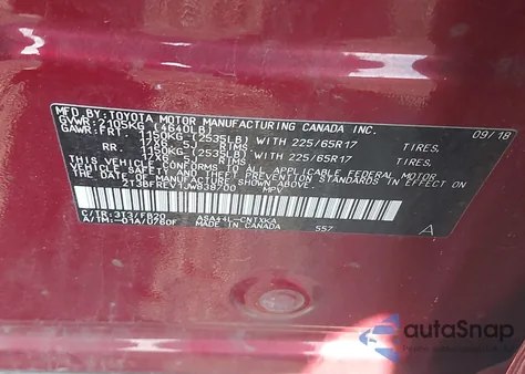 2018 Toyota Rav4 Le from USA, damaged, VIN 2T3BFREV1JW838700